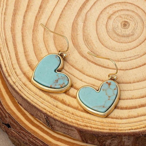 3/$24 Vintage Style Turquoise Heart Dangle Earrings - Picture 2 of 5